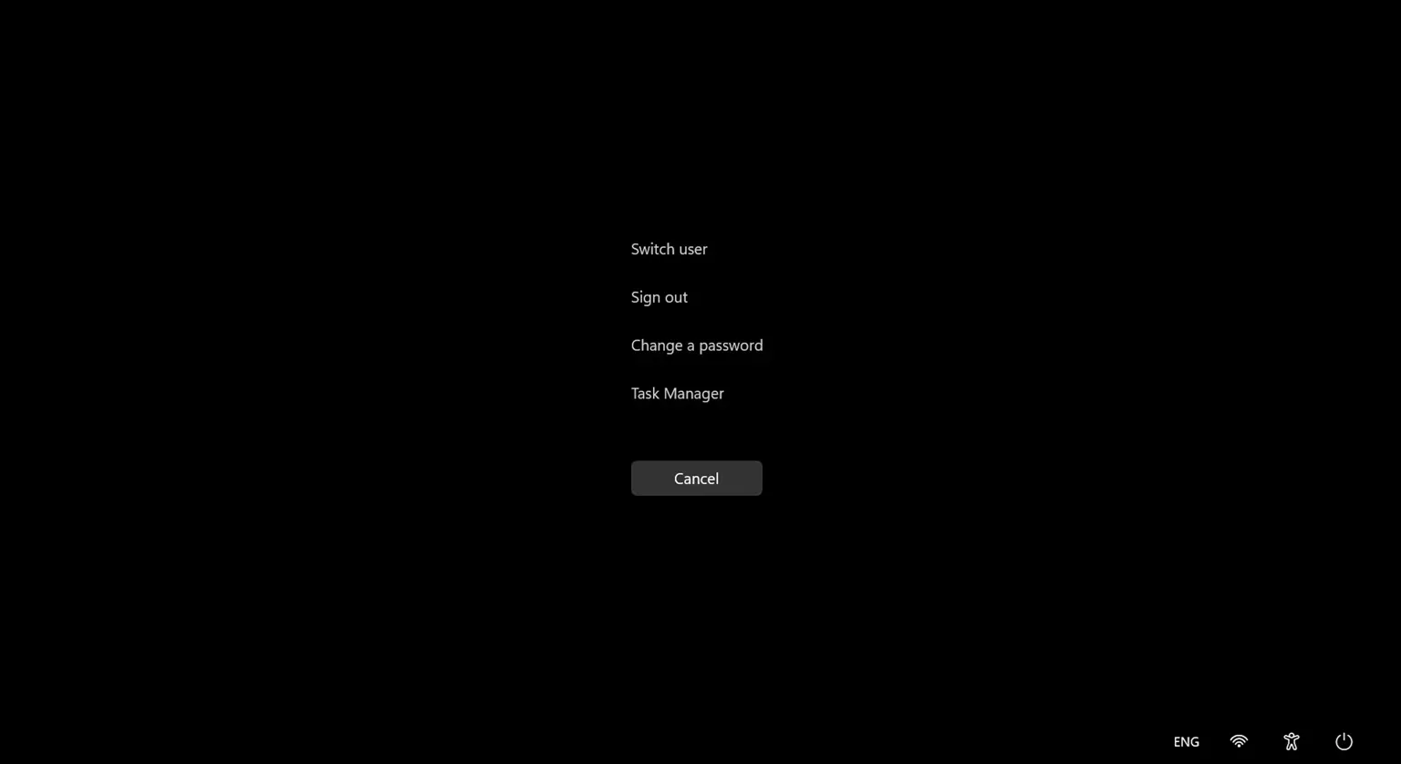 Menu tùy chọn hiển thị sau khi nhấn tổ hợp phím Ctrl + Alt + Del trên Windows 11