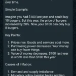 Meta AI trên WhatsApp cung cấp câu trả lời chi tiết về chủ đề lạm phát cho người dùng.