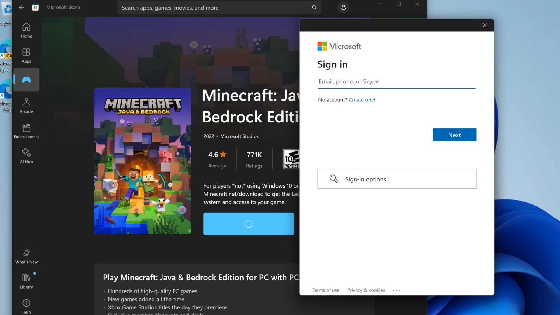 Microsoft Store yêu cầu đăng nhập tài khoản Microsoft để mua hàng
