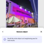 Minh họa quá trình xóa cột điện khỏi ảnh bằng công cụ Xóa đối tượng của Adobe Express, cho thấy hiệu quả của AI