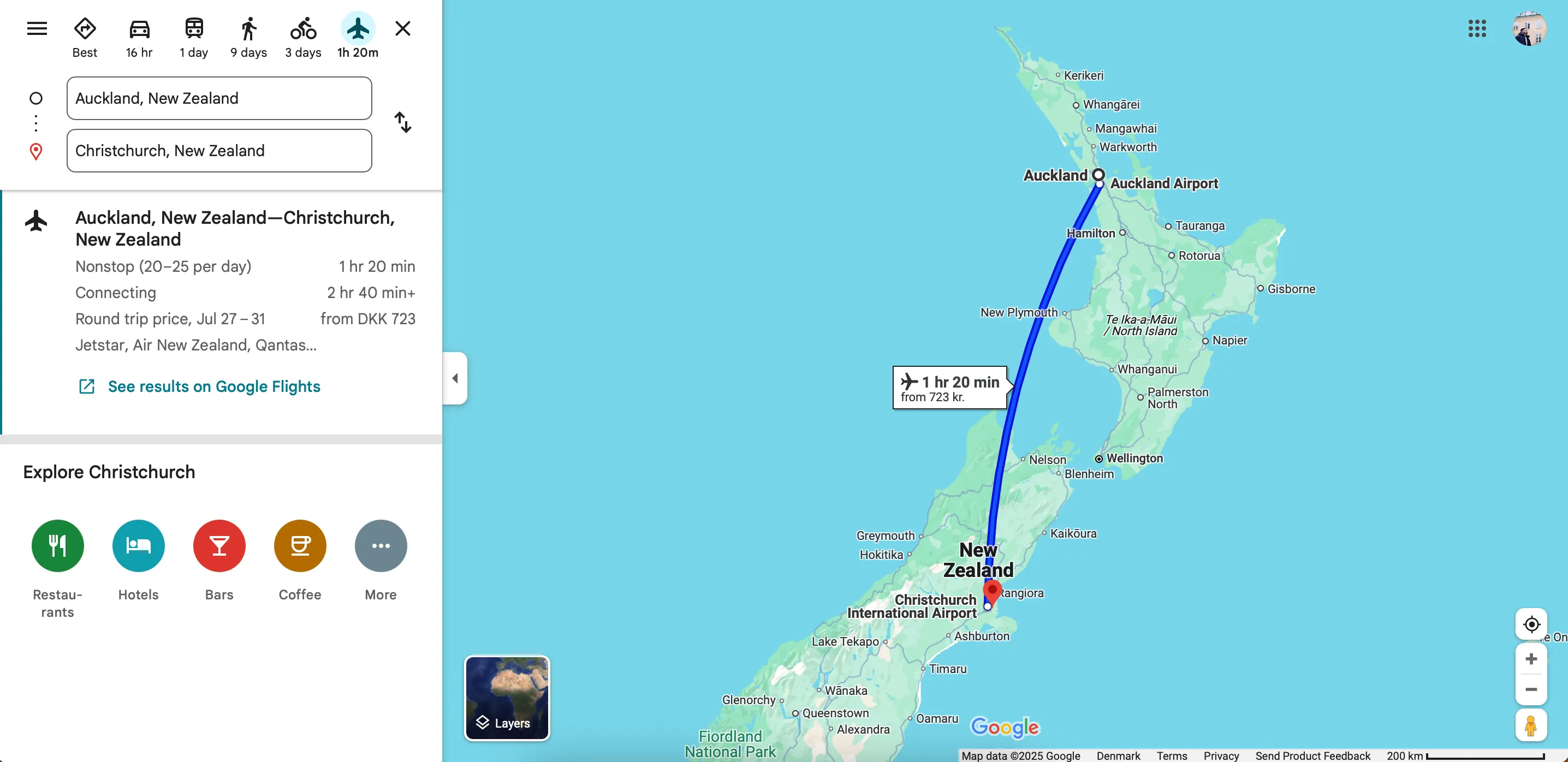 Minh họa tính năng tìm kiếm và hiển thị chuyến bay trong ứng dụng Google Maps.