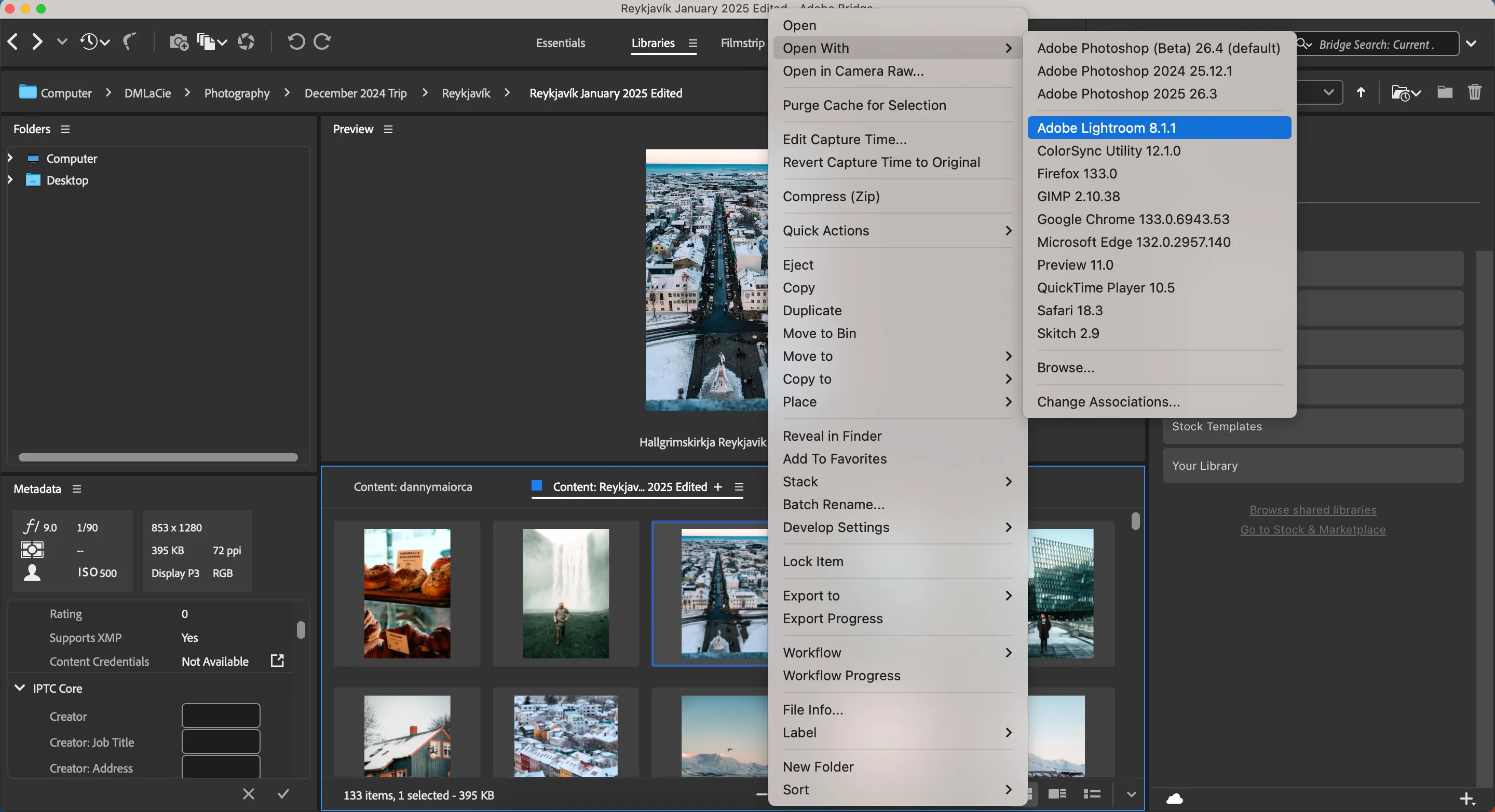 Mở ảnh từ Adobe Bridge trực tiếp trong các ứng dụng Adobe khác như Photoshop hay Camera Raw, tối ưu quy trình chỉnh sửa.