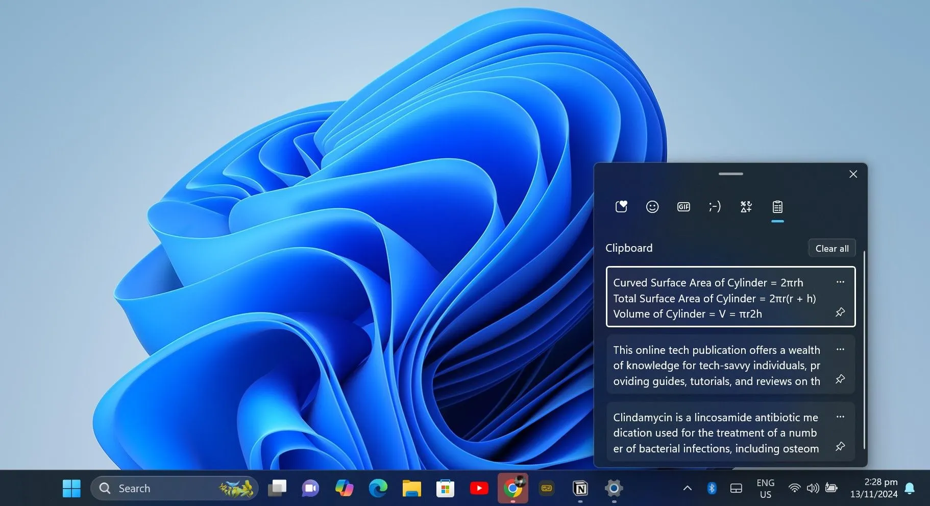 Mở bảng lịch sử Clipboard trong Windows để dán nhiều mục
