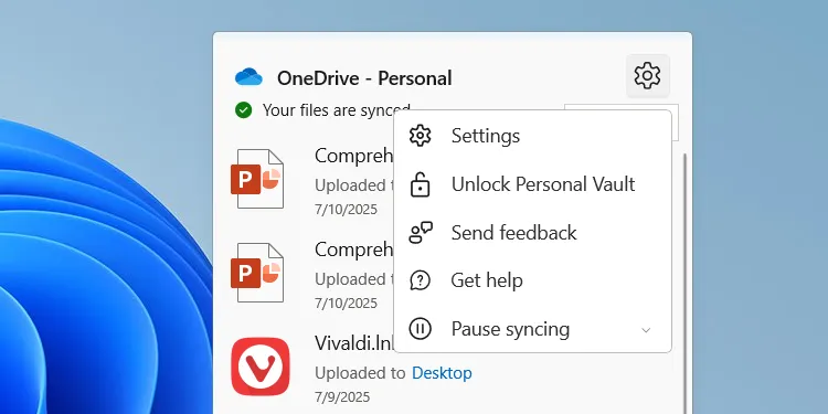 Mở cài đặt OneDrive trên Windows 11
