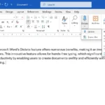 Mô tả: Nút Dictate trên giao diện Microsoft Word, nằm trong tab Home, giúp chuyển giọng nói thành văn bản.
