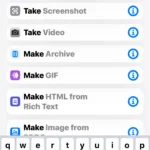 Mô tả quá trình tìm kiếm hành động "Chụp Màn Hình" trong ứng dụng Phím tắt trên iPhone