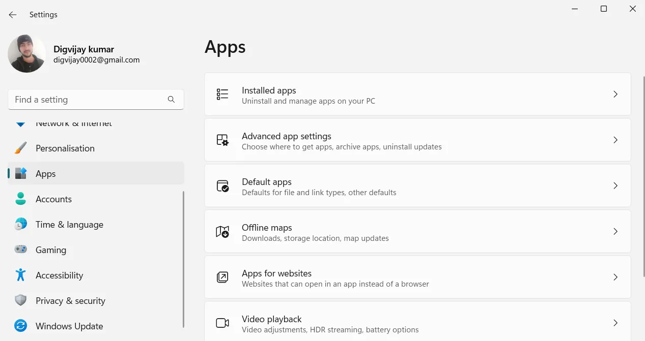 Mở Ứng dụng đã cài đặt từ Menu Cài đặt trên Windows 11