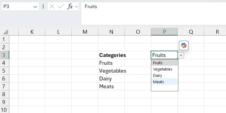 Một danh sách thả xuống trong Excel có khoảng trống thừa ở cuối, ảnh hưởng đến trải nghiệm người dùng.