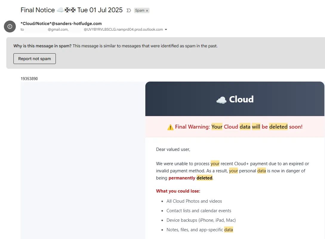 Một ví dụ khác của email lừa đảo phishing với thông tin người gửi đáng ngờ
