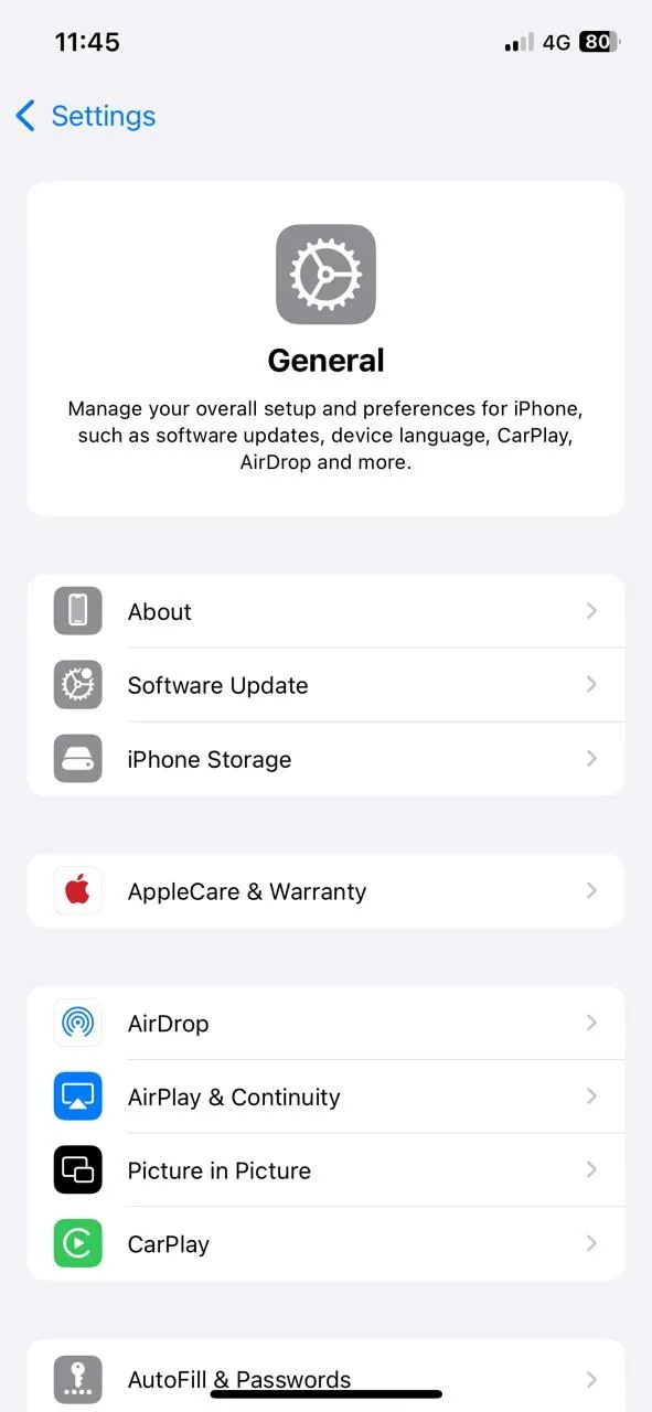 Mục cài đặt Cài đặt chung trên iPhone