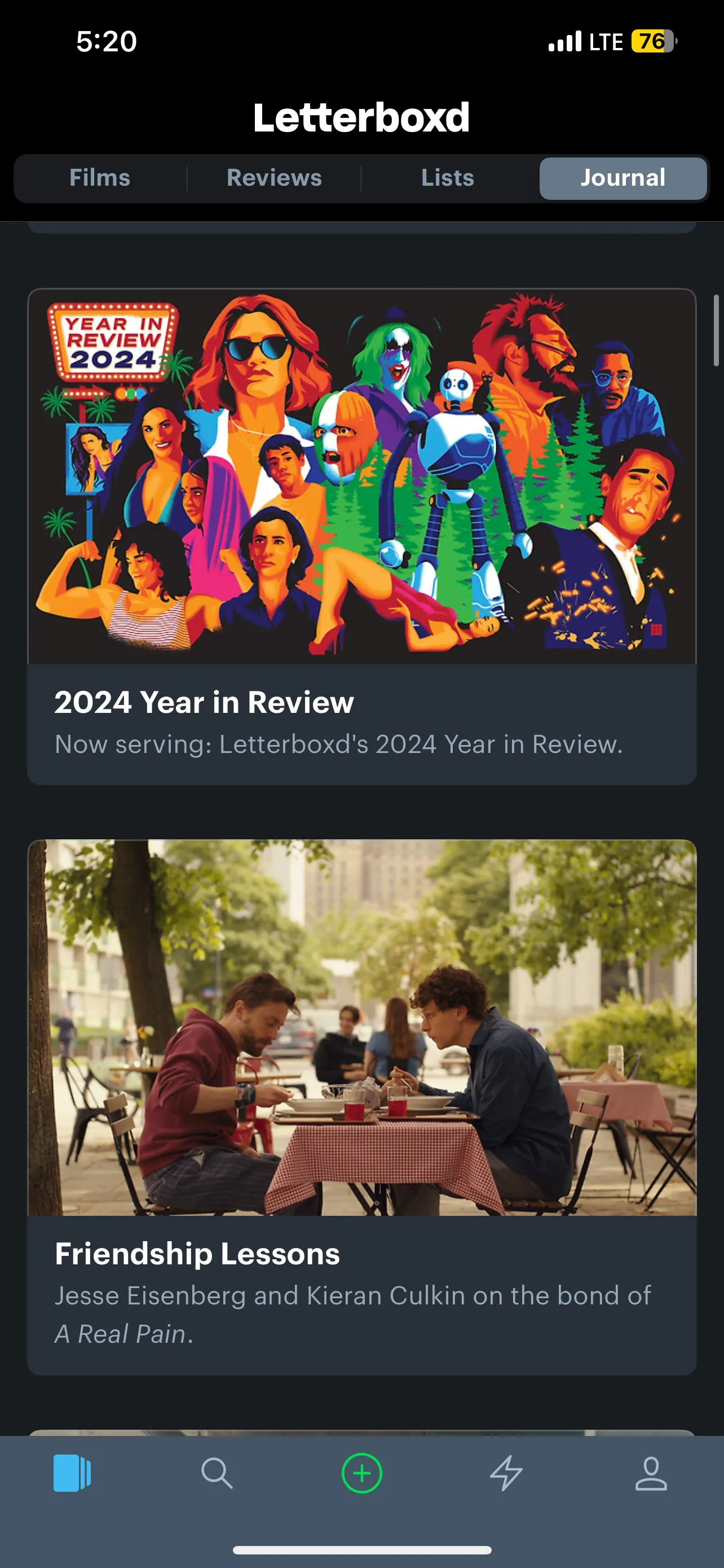 Mục &quot;Journal&quot; của Letterboxd với bài viết &quot;2024 Year in Review&quot;, cung cấp thông tin chuyên sâu và tổng hợp về phim ảnh.
