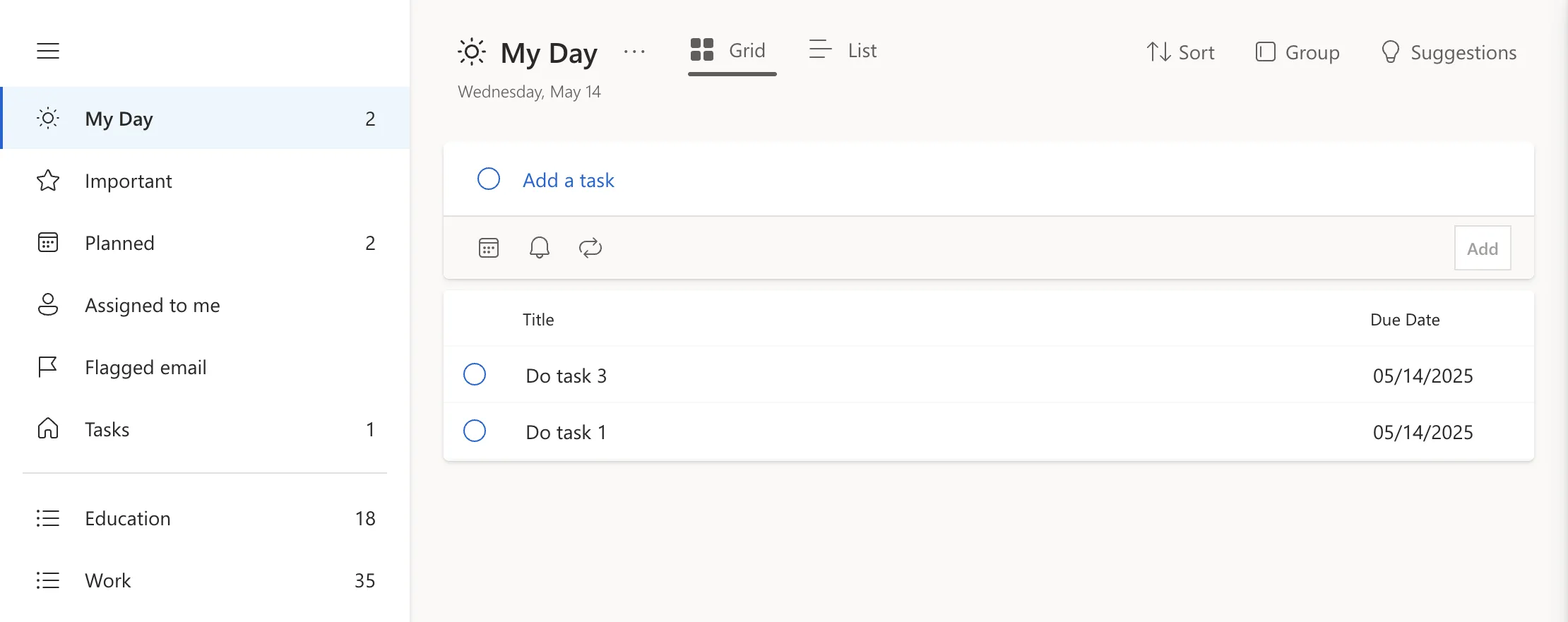 Mục 'My Day' trong Microsoft To Do hiển thị các tác vụ dự kiến hoàn thành trong ngày.