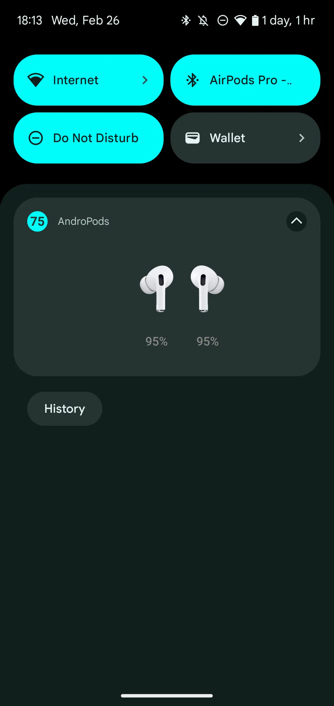 Mức pin AirPods hiển thị trên thông báo Android qua ứng dụng AndroPods