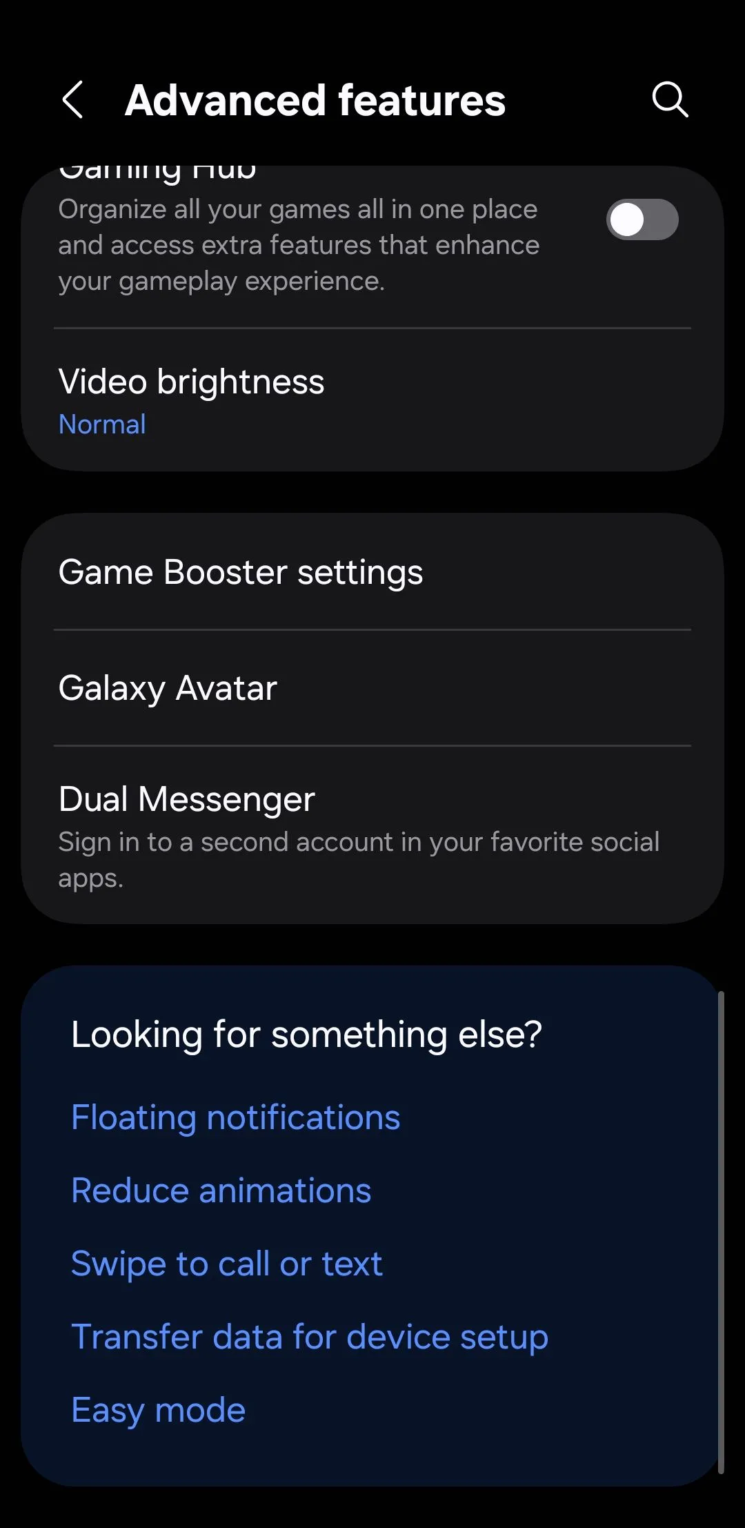 Mục Tính năng nâng cao (Advanced features) trên điện thoại Samsung Galaxy