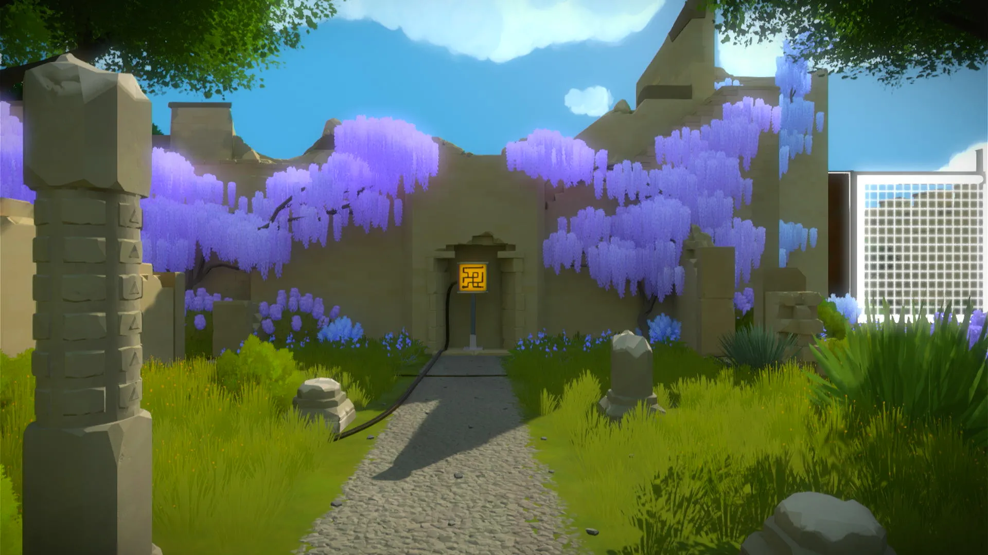 Người chơi khám phá cảnh mở đầu game The Witness trên hệ máy PS4, minh họa cho khả năng rèn luyện tư duy giải quyết vấn đề.