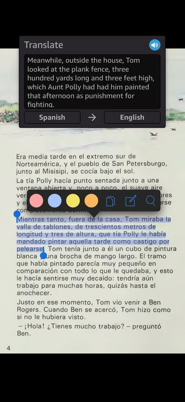 Người dùng đang đọc sách điện tử trên Kindle, minh họa tính năng tra từ và dịch thuật giúp học ngôn ngữ