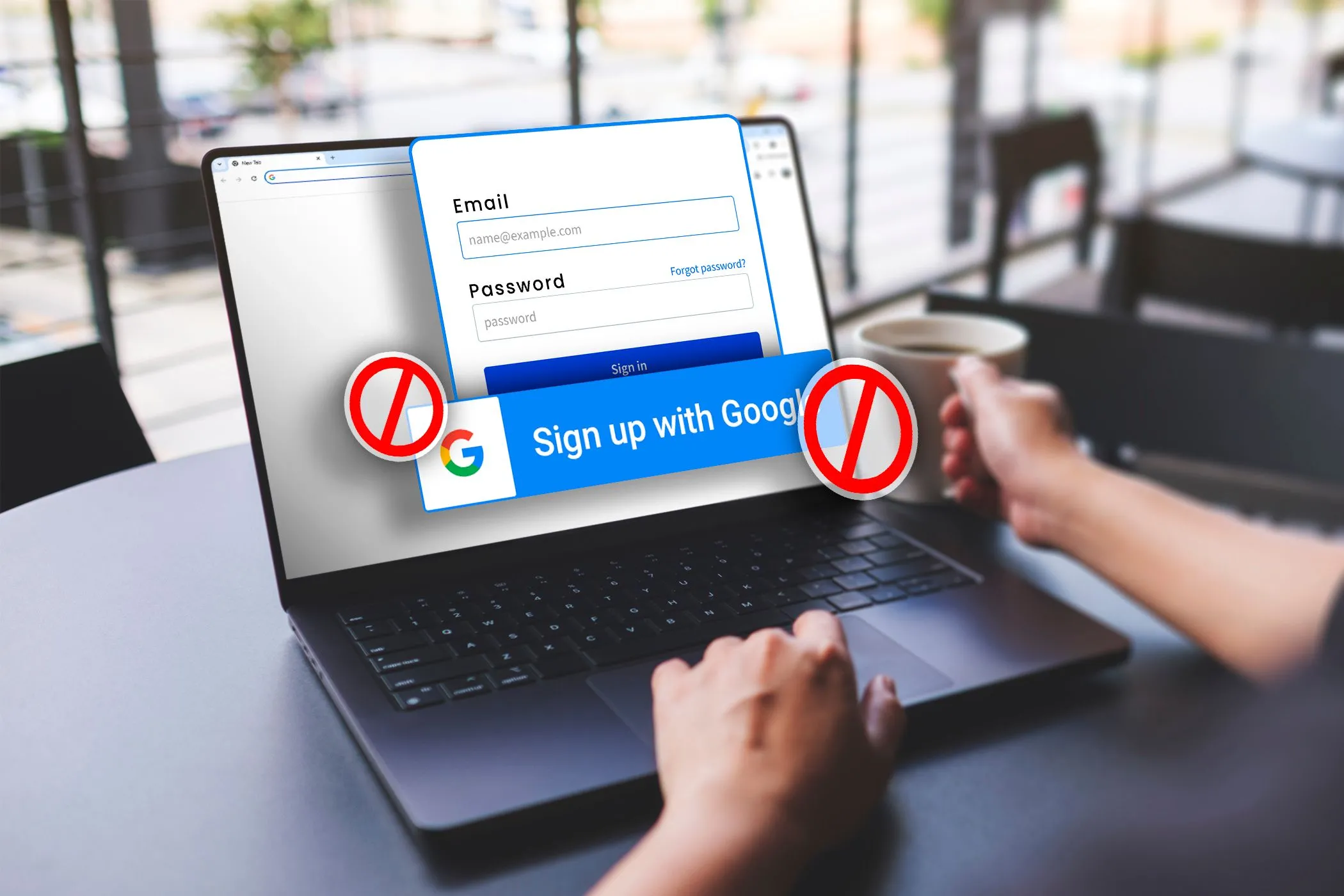 Người dùng đang tạo tài khoản ẩn danh trên laptop, tránh đăng nhập bằng Google để bảo vệ quyền riêng tư