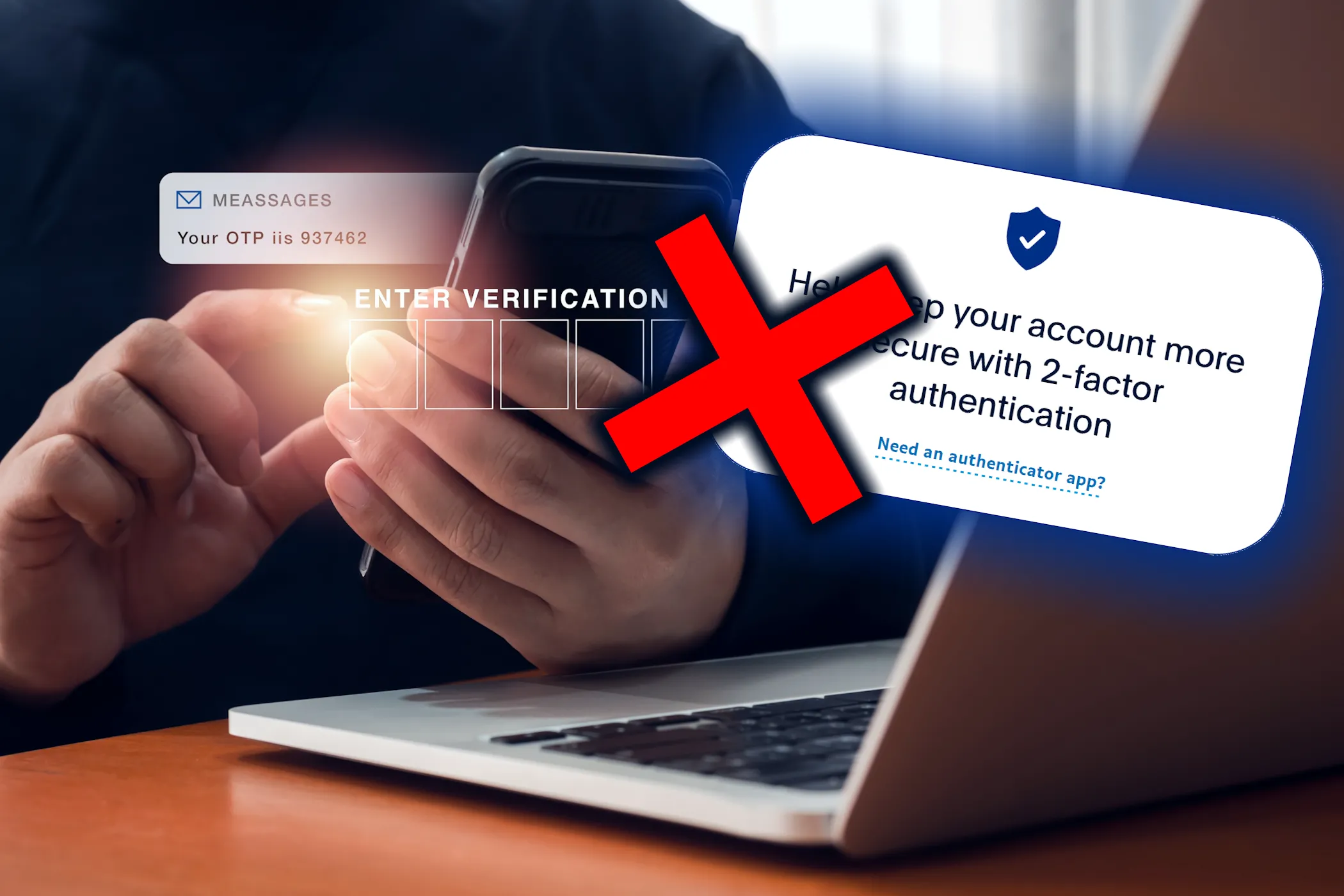 Người dùng nhận mã xác thực 2 yếu tố (2FA) qua SMS sai lệch, cho thấy rủi ro bảo mật của phương pháp này.