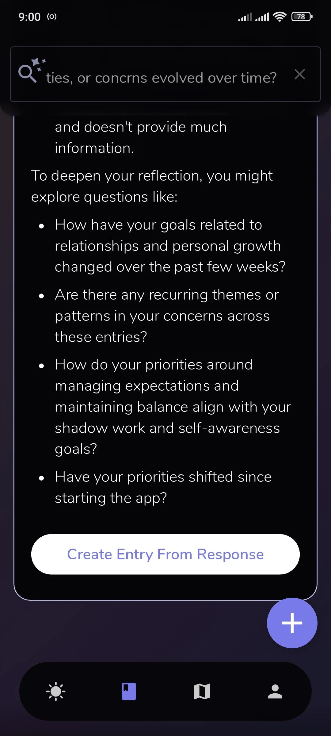 Nút tạo phản hồi Depth AI trong ứng dụng Reflection.app, minh họa khả năng AI tổng hợp và đưa ra insight từ các bài nhật ký.