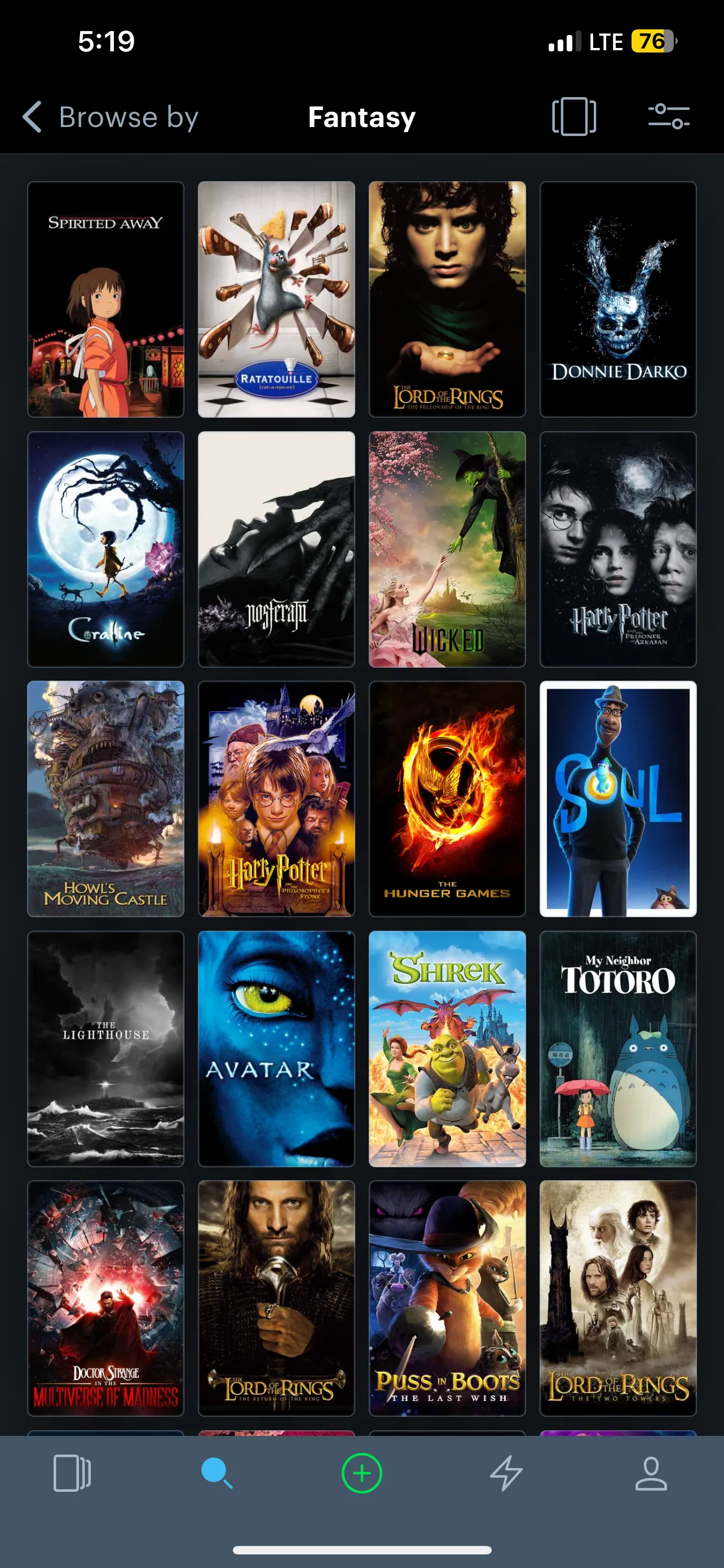 Phim giả tưởng trên Letterboxd, bao gồm Avatar và Spirited Away, minh họa khả năng khám phá đa dạng thể loại.