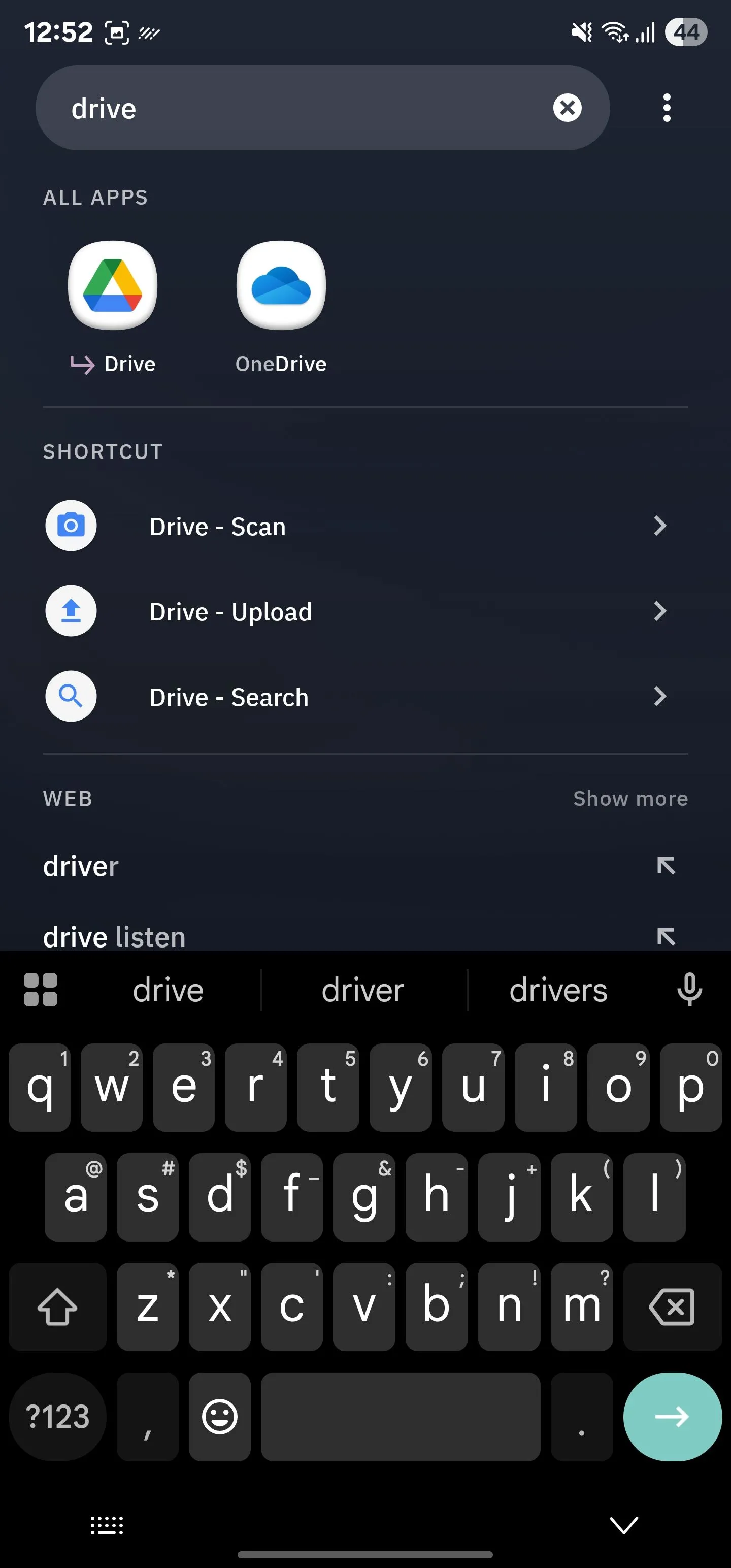 Phím tắt Google Drive trong tính năng Tìm kiếm thông minh (Smart Search) của Smart Launcher.