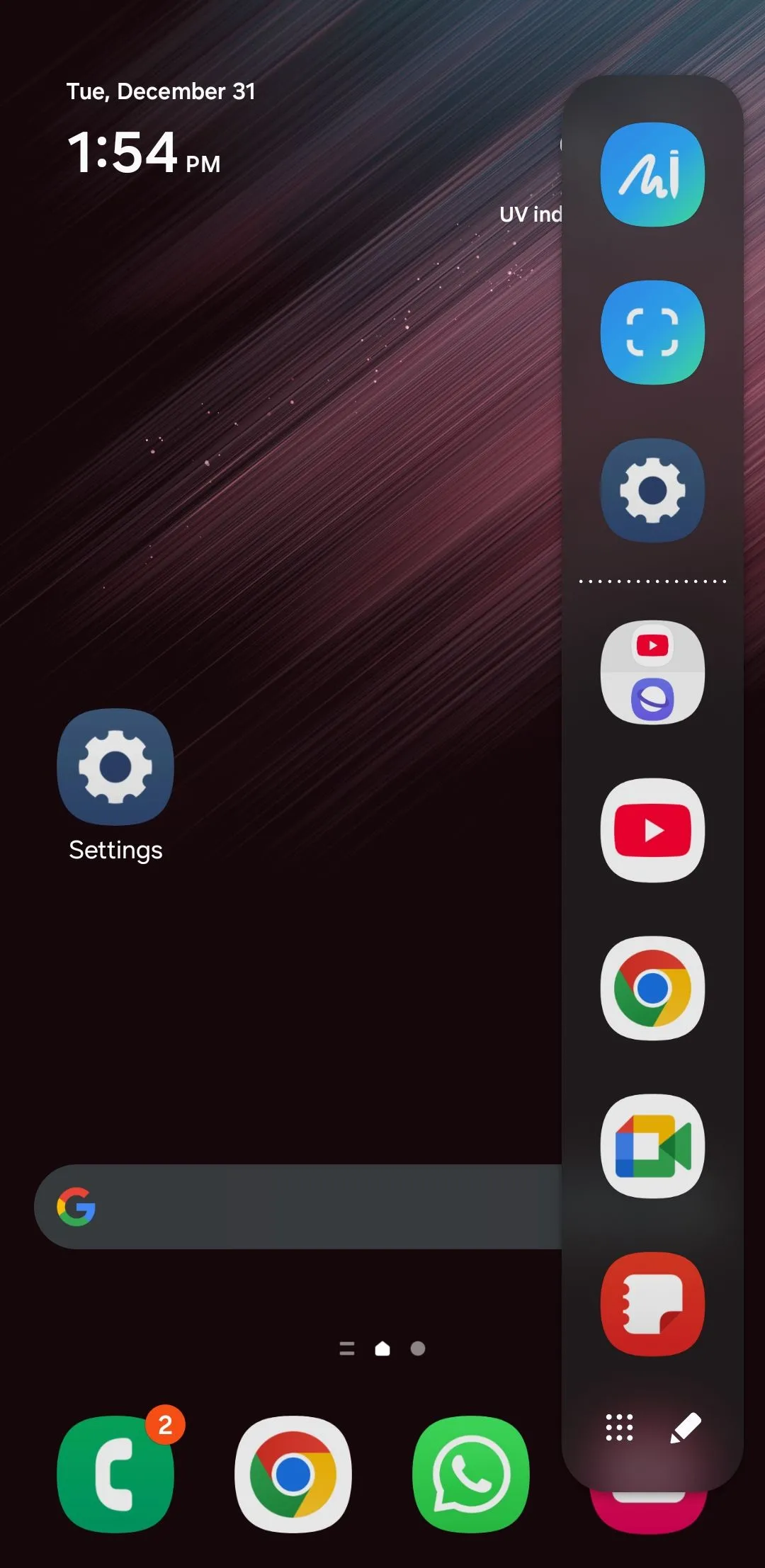 Phím tắt ứng dụng Samsung Notes trên bảng Edge Panel của điện thoại Samsung