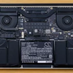 Pin MacBook tháo rời minh họa kích thước và thiết kế bên trong.