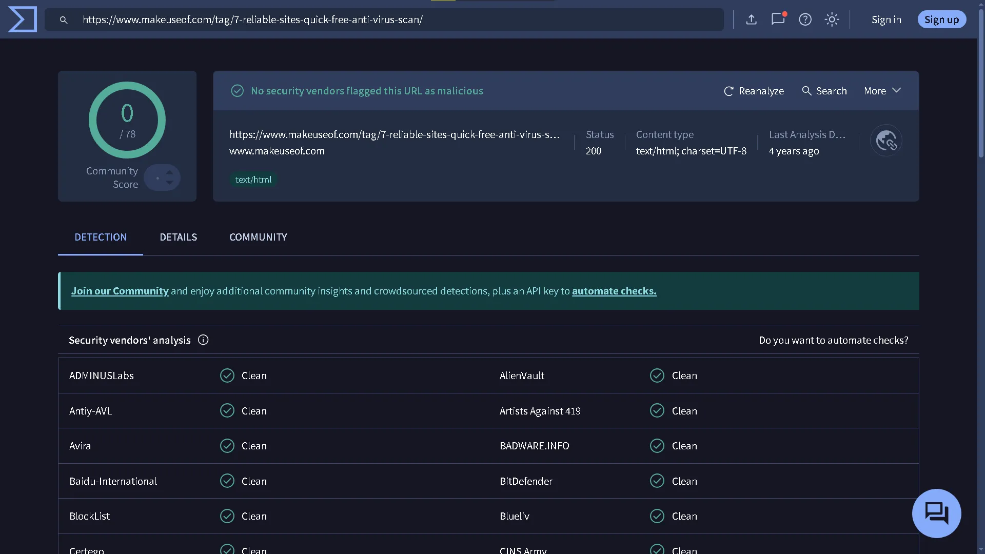 Quét URL tìm virus bằng website VirusTotal