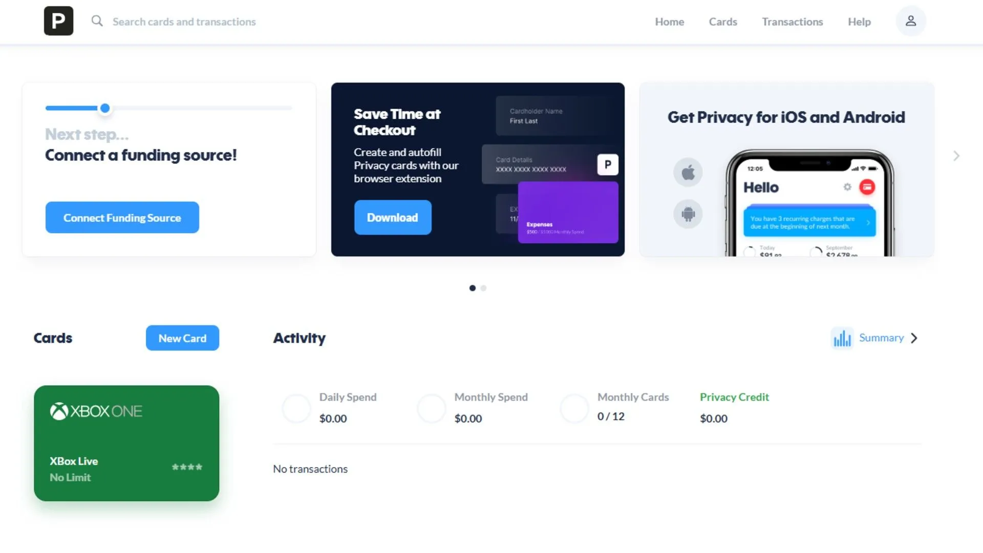 Quy trình thiết lập thẻ dùng một lần trên Privacy.com