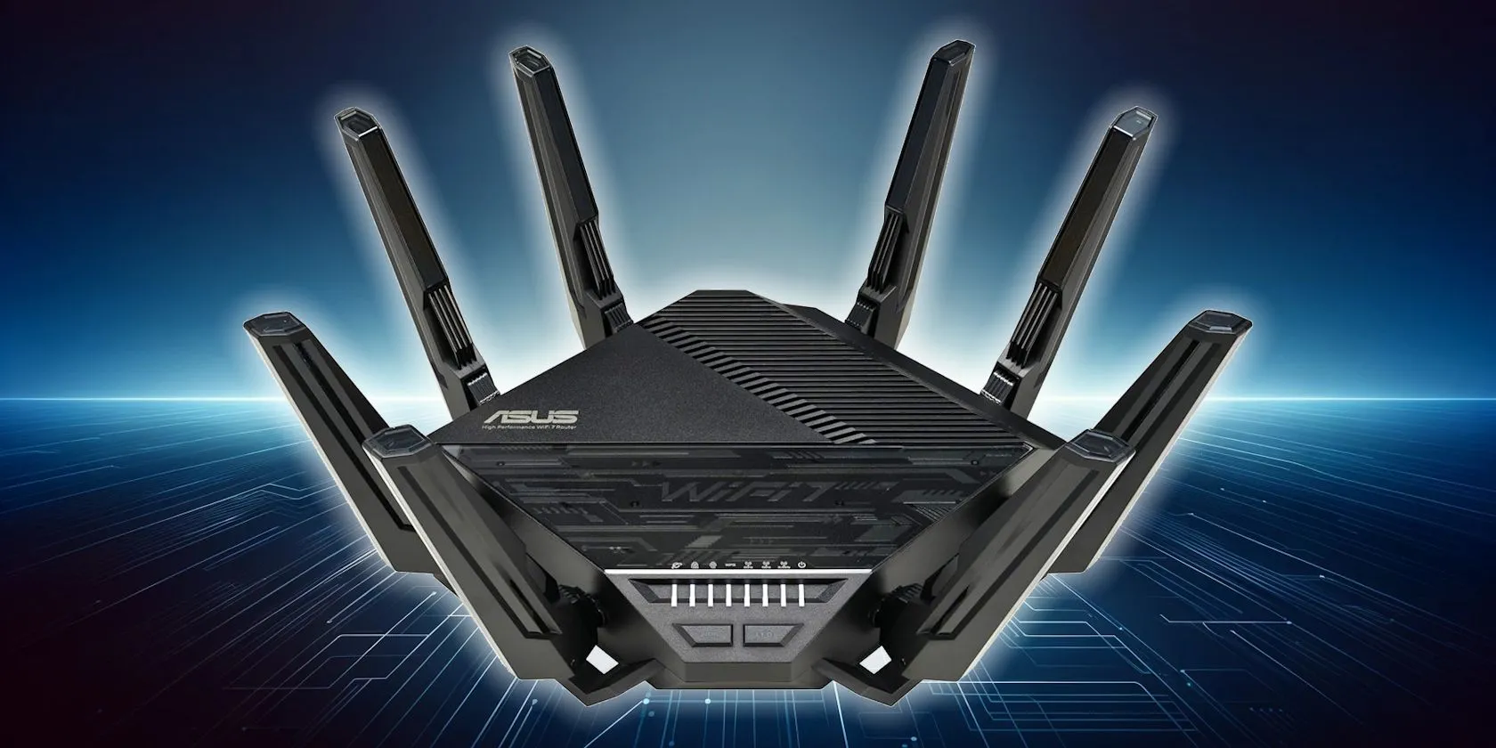 Router ASUS Wi-Fi 7 với thiết kế hiện đại, minh họa tiêu chí hiệu năng và công nghệ mới
