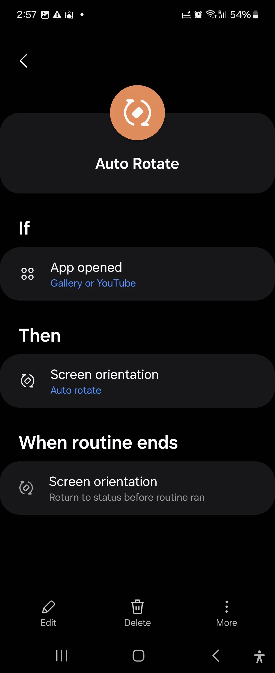Routine xoay màn hình trong Samsung Modes and Routines
