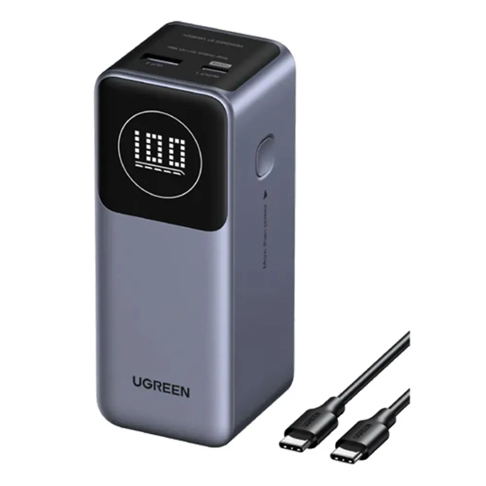Sạc dự phòng Ugreen Nexode 12000mAh với thiết kế nhỏ gọn, hiển thị các cổng sạc
