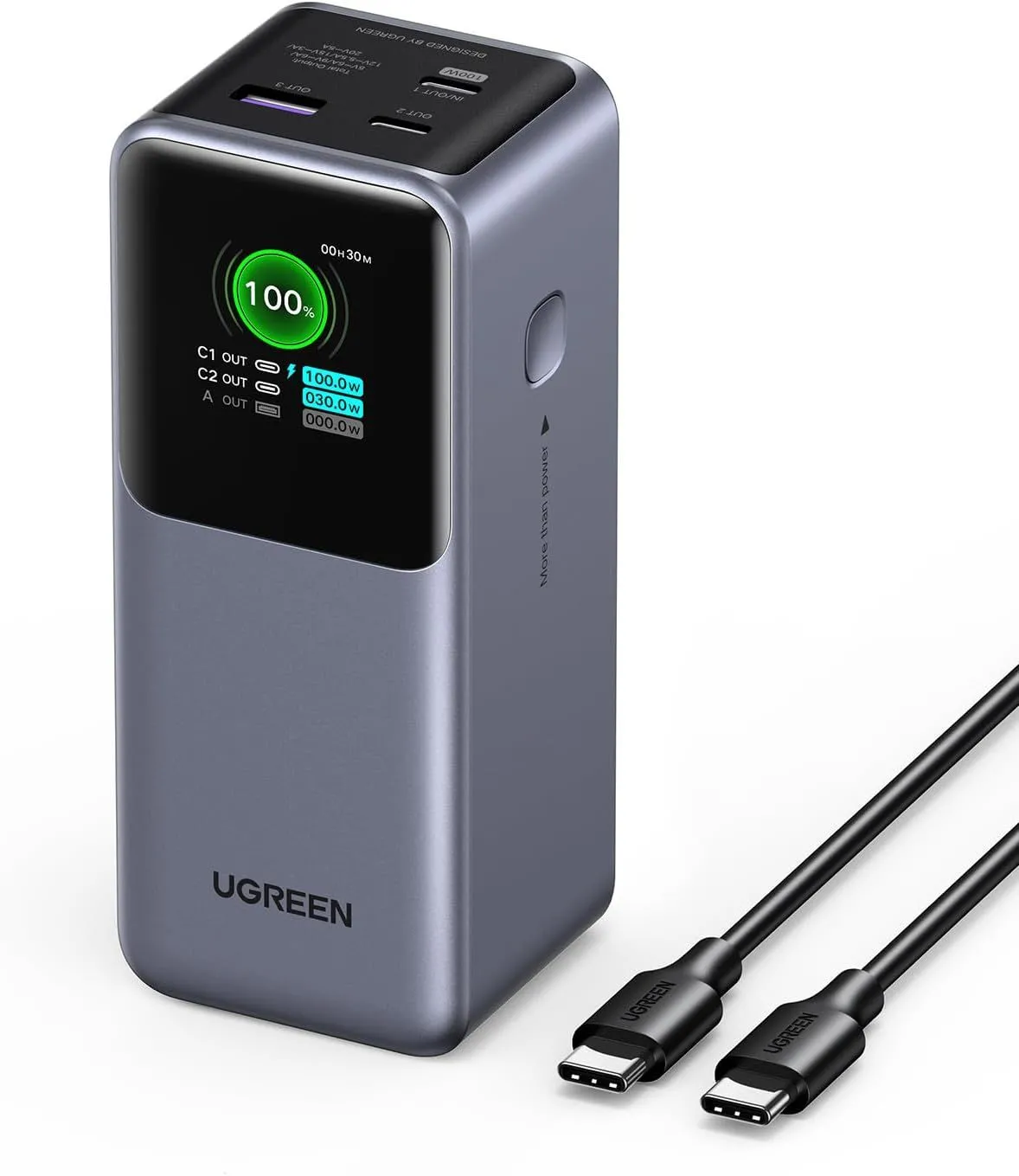 Sạc dự phòng Ugreen Nexode 20000mAh 130W màu đen, thiết kế nhỏ gọn