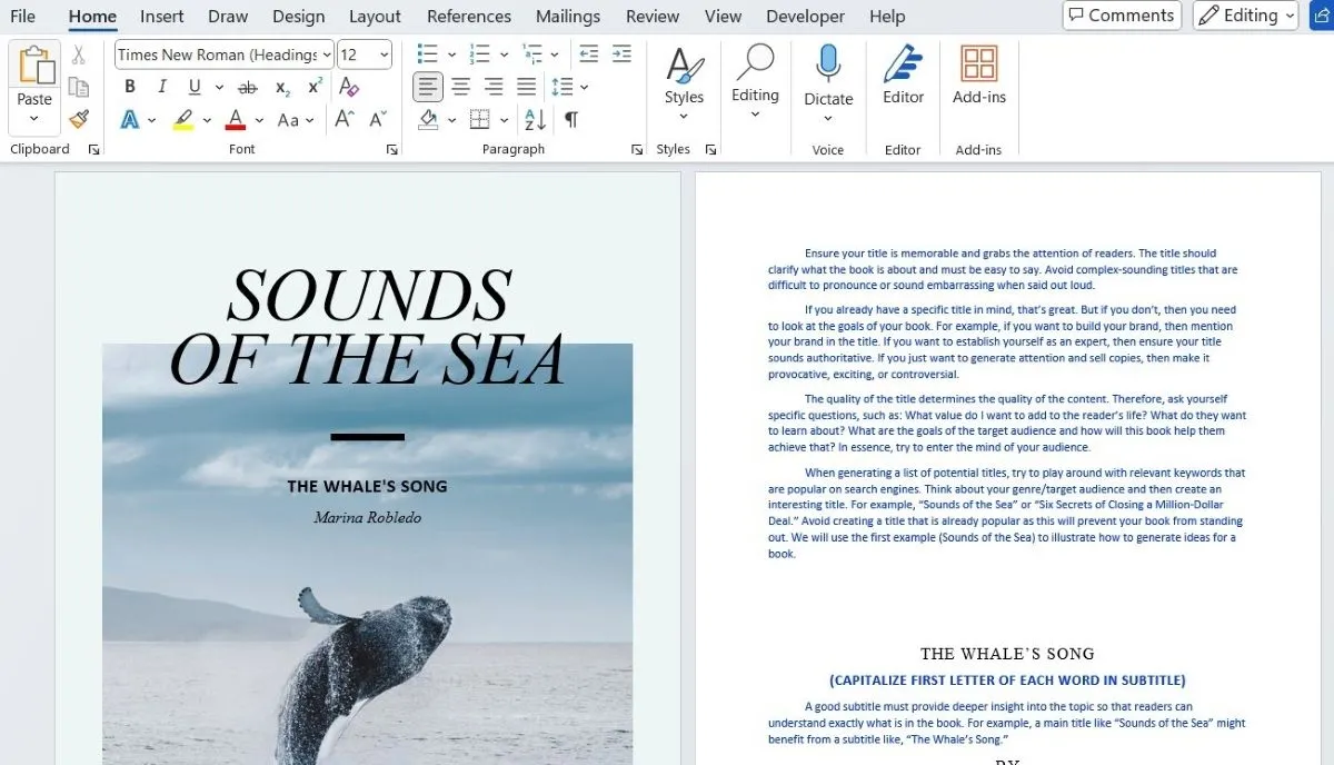 Sách điện tử (eBook) &quot;Âm thanh của biển&quot; được tạo và xem trong Word