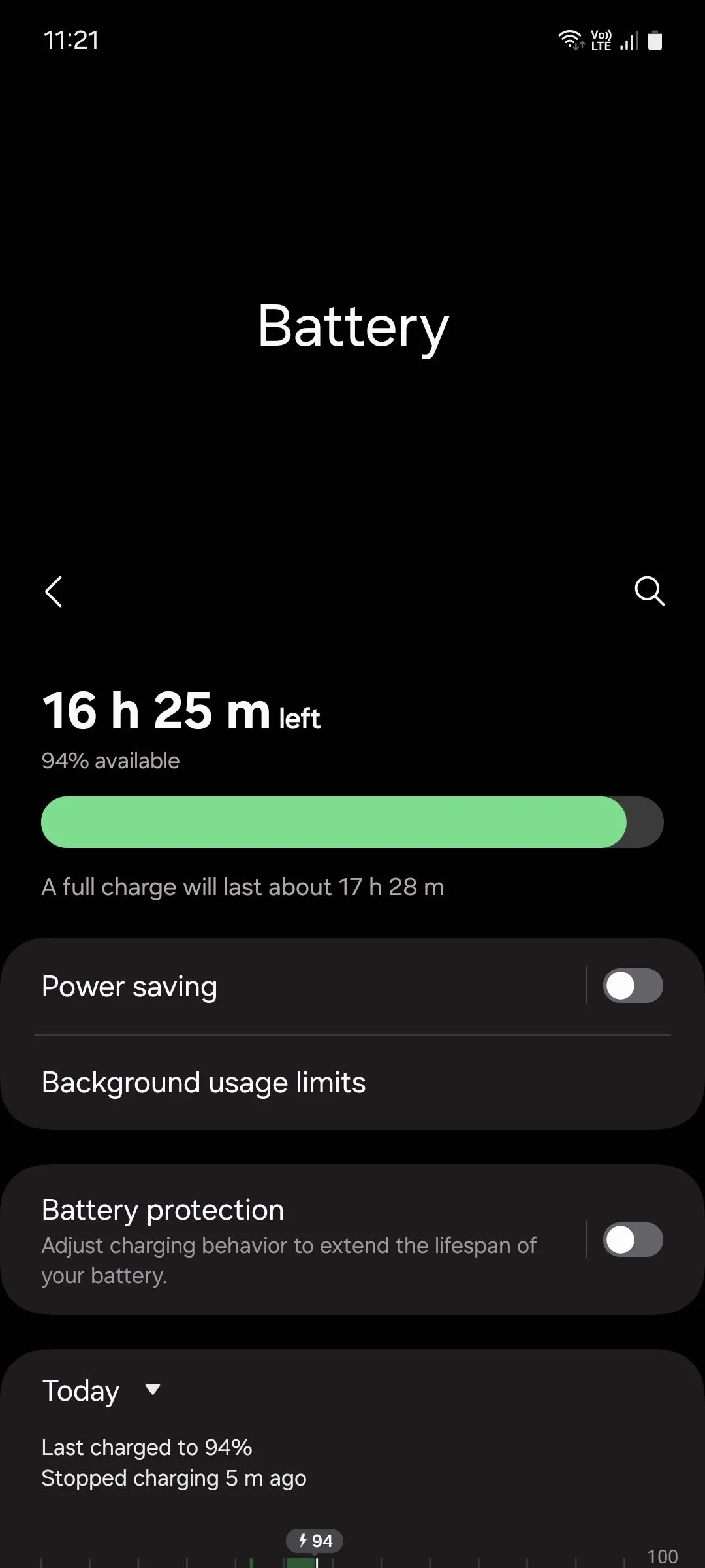 Samsung Battery menu