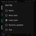 Sắp xếp và lọc ứng dụng ít sử dụng nhất trong Google Play Store