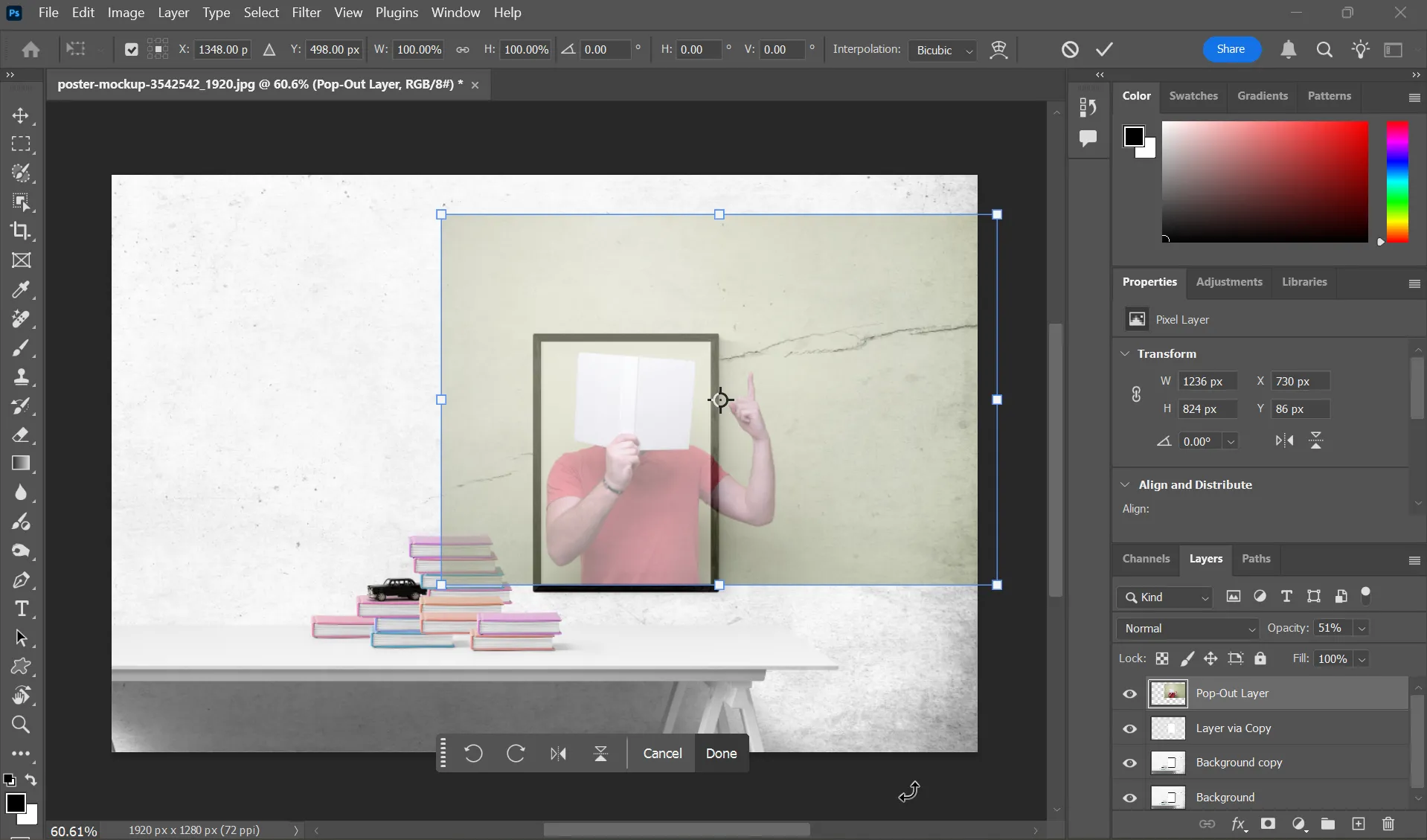 Sắp xếp vị trí ảnh chủ thể pop-out trong Photoshop để tạo hiệu ứng 3D chân thực