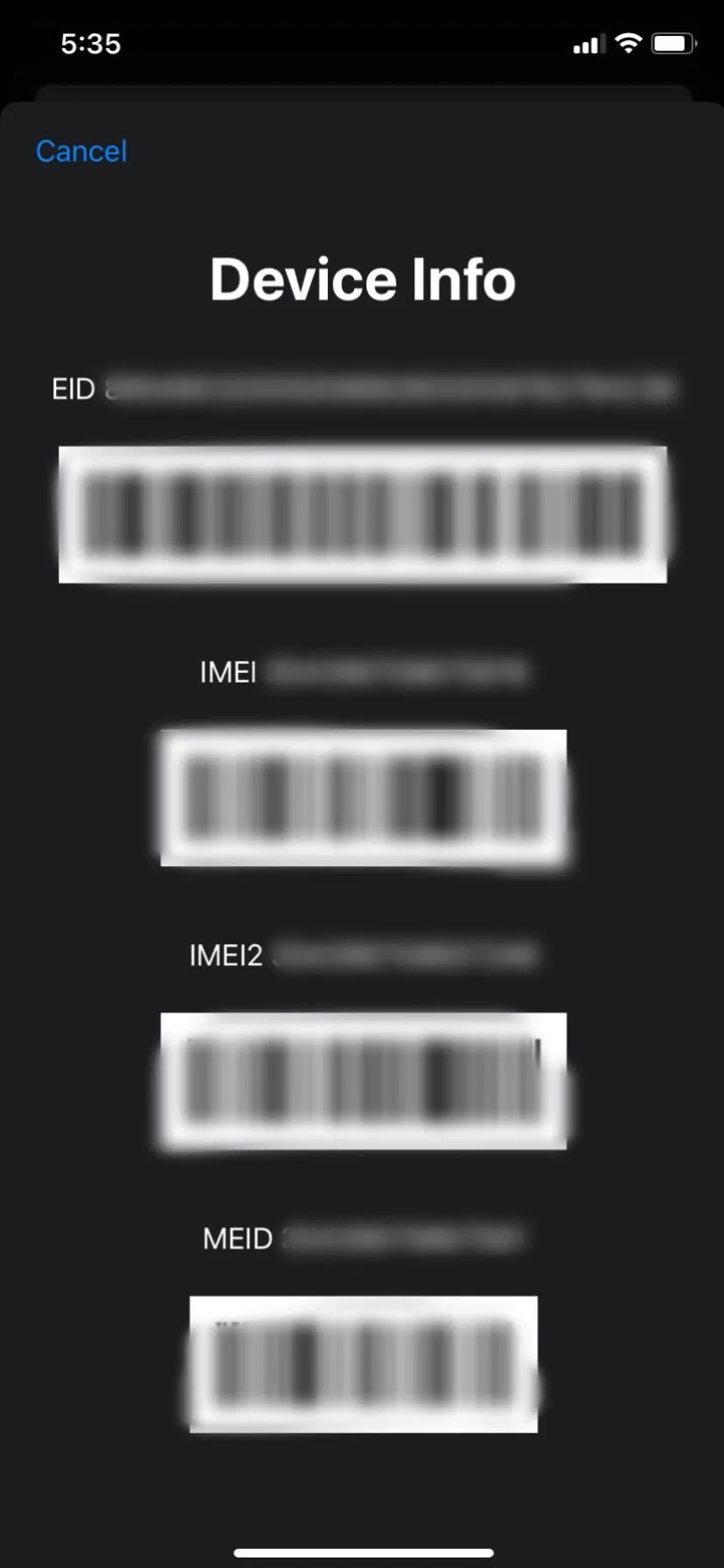 Số IMEI hiển thị trên iPhone