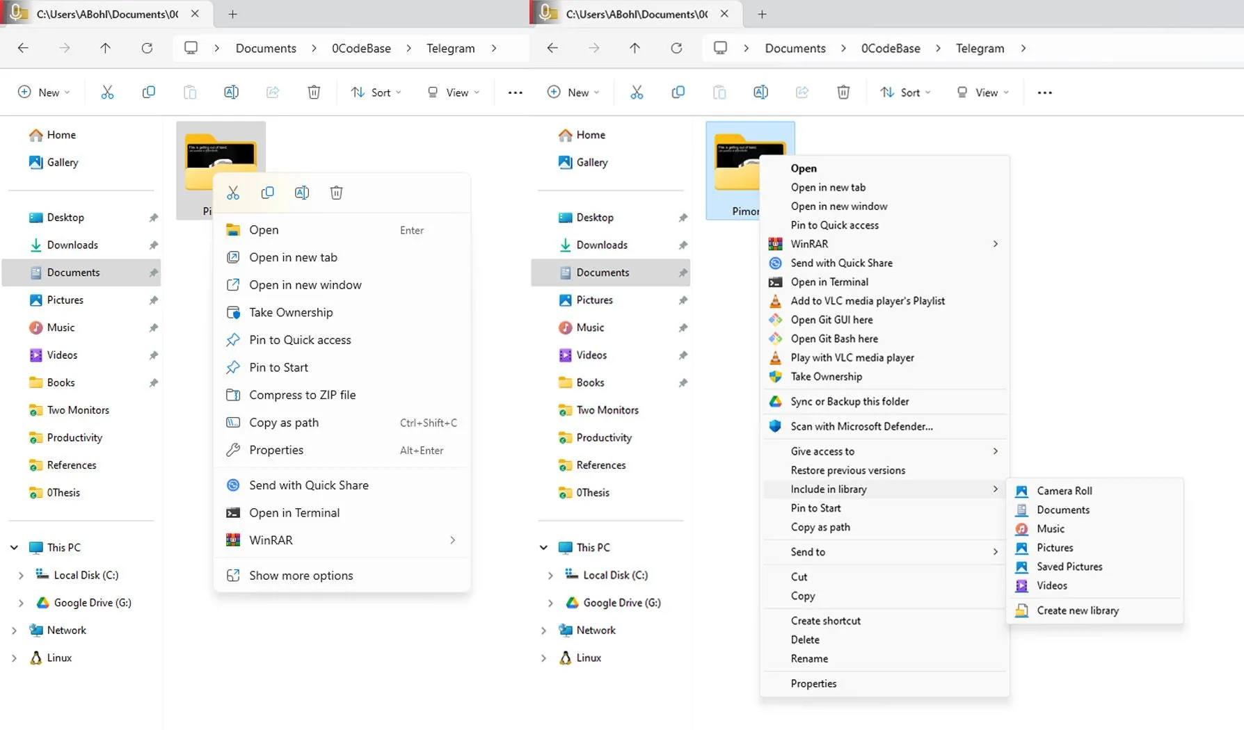 So sánh menu ngữ cảnh mới của Windows 11 và menu cổ điển trên Windows 10