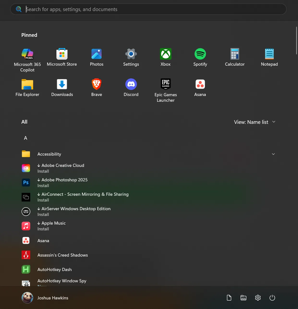 Start Menu Windows 11 mở rộng hiển thị danh sách tất cả ứng dụng trong cùng một khung nhìn