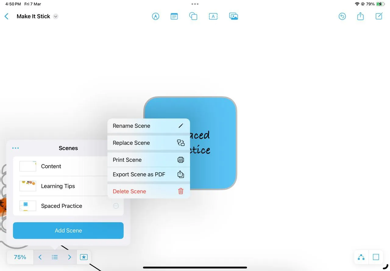 Sử dụng Freeform Scenes Navigator để điều hướng giữa các điểm chính trong ghi chú