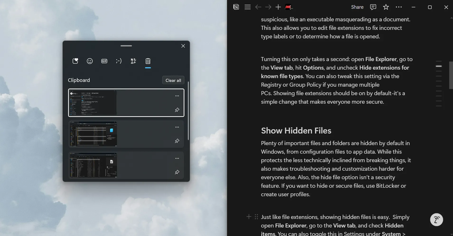 Sử dụng lịch sử Clipboard của Windows để quản lý các nội dung đã sao chép