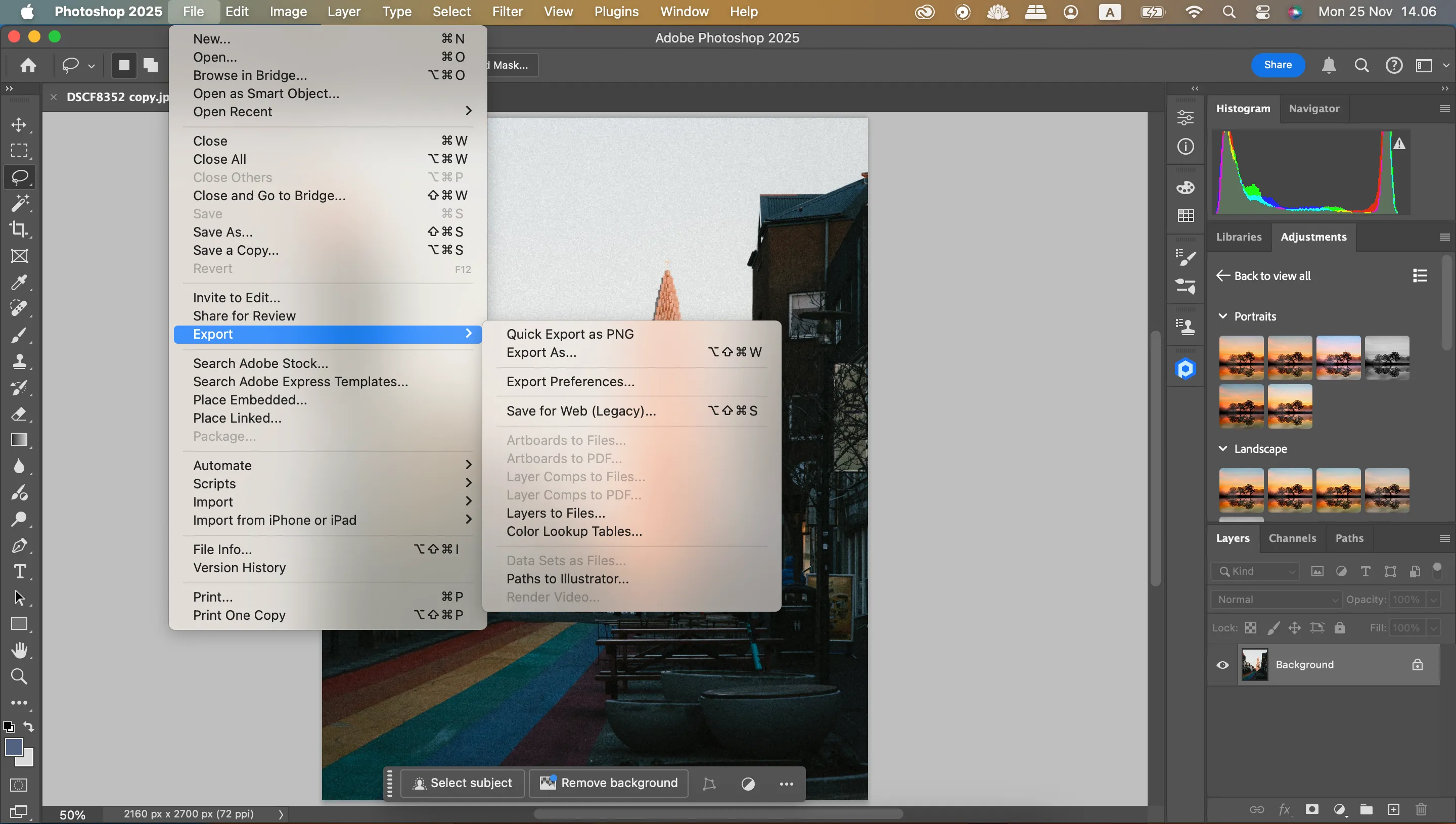 Sử dụng Quick Export để nhanh chóng xuất file Photoshop ra định dạng JPEG hoặc PNG khi gặp lỗi lưu.