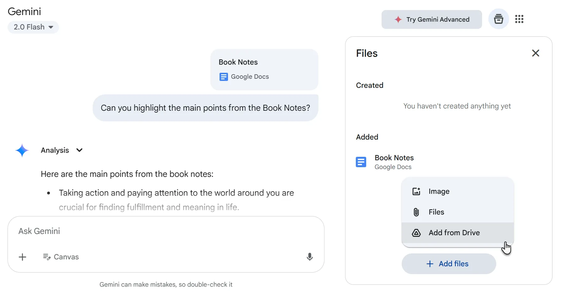 Sử dụng trợ lý AI Gemini để phân tích, tóm tắt và mở rộng ý tưởng từ ghi chú Google Docs