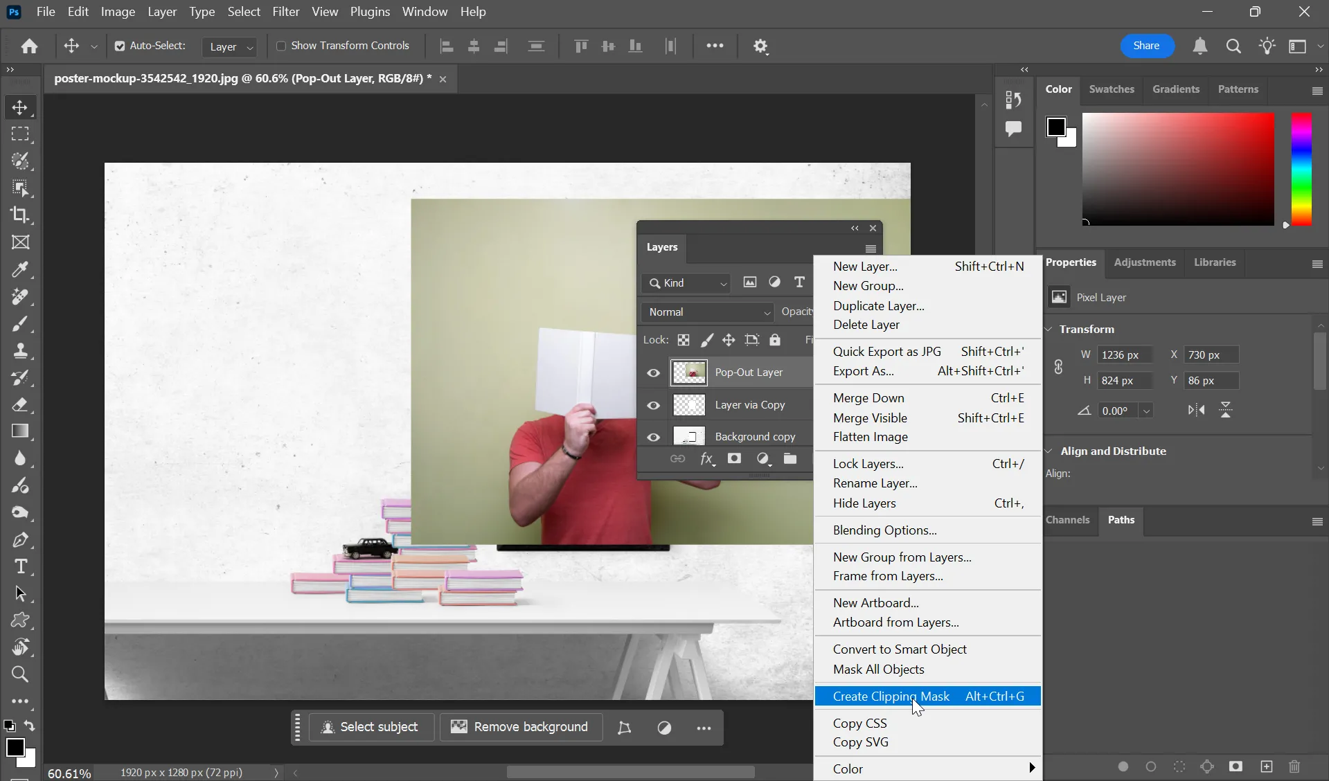 Tạo Clipping Mask trong Photoshop để giới hạn chủ thể pop-out vào khung ảnh