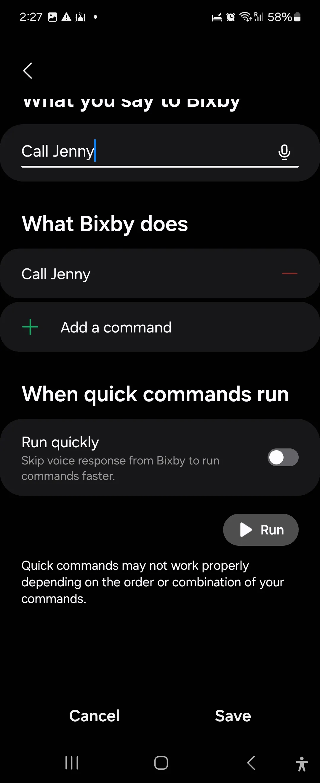 Tạo lệnh nhanh mới trong Bixby trên Galaxy Flip