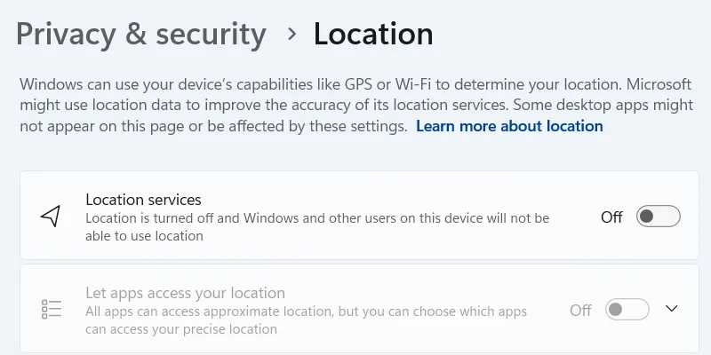 Tắt dịch vụ định vị trên Windows 11