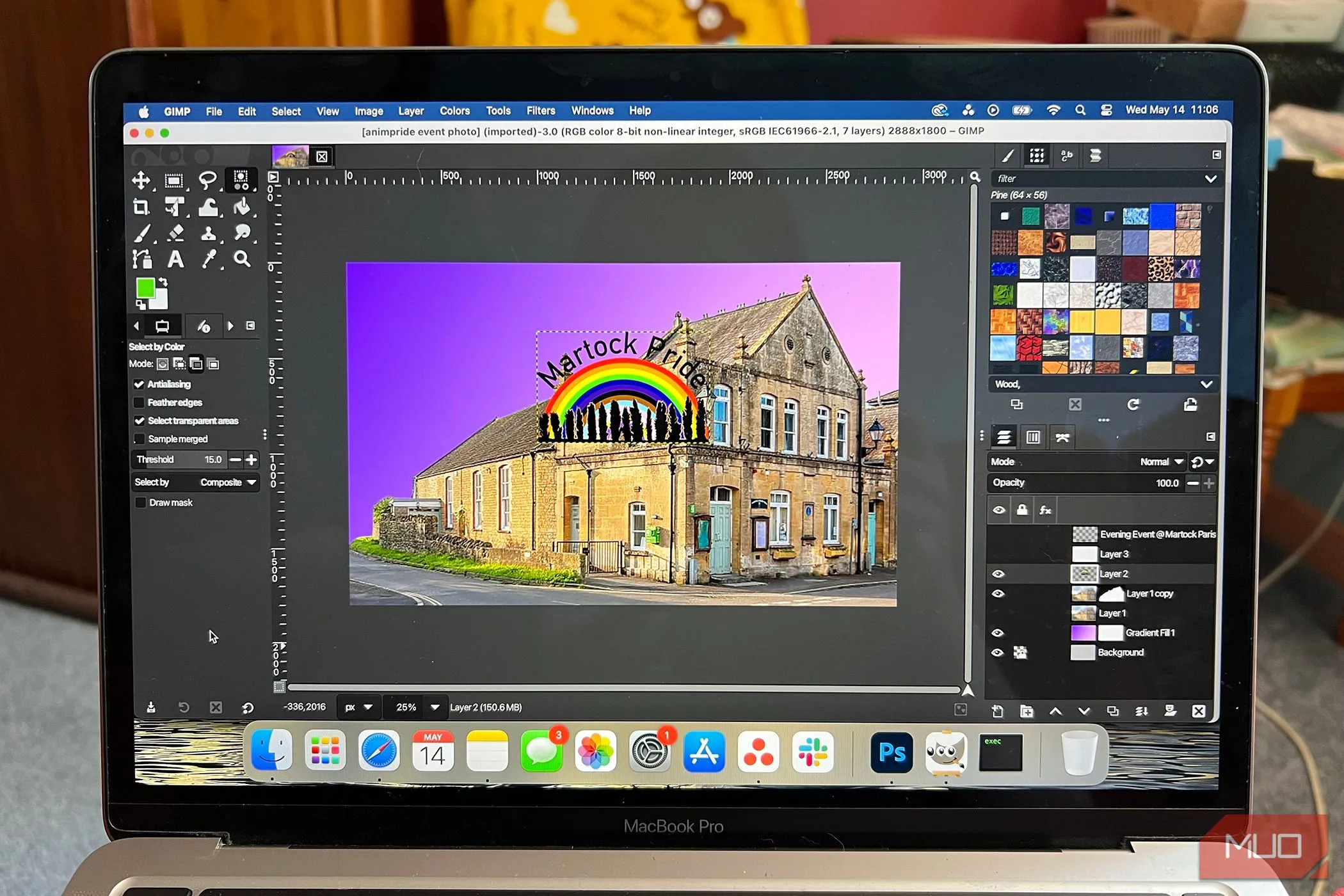 Tệp định dạng PSD của Photoshop được mở và chỉnh sửa trên GIMP 3.0 trên máy tính MacBook Pro, minh họa khả năng tương thích.