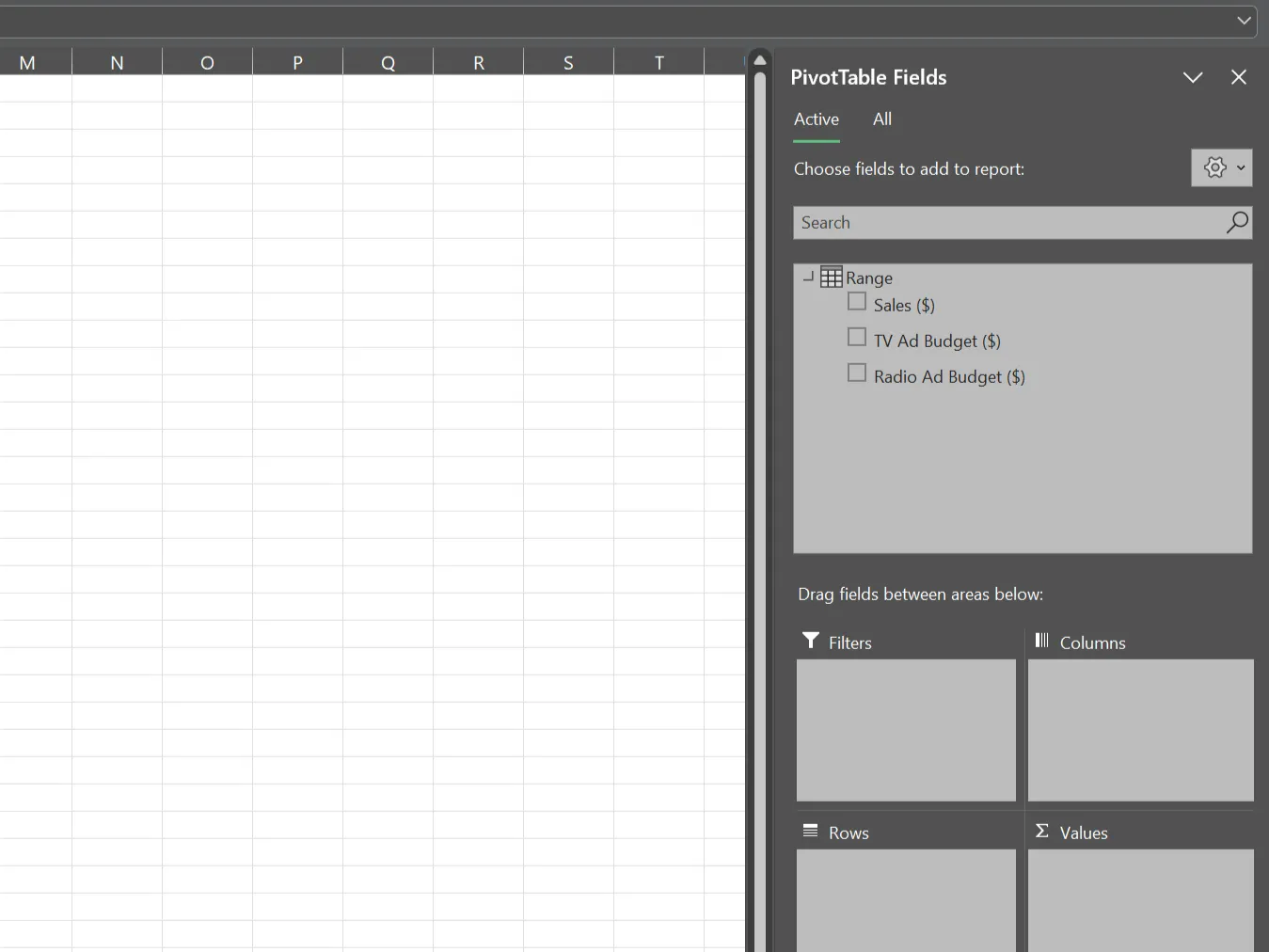 Thanh công cụ PivotTable trong giao diện Excel
