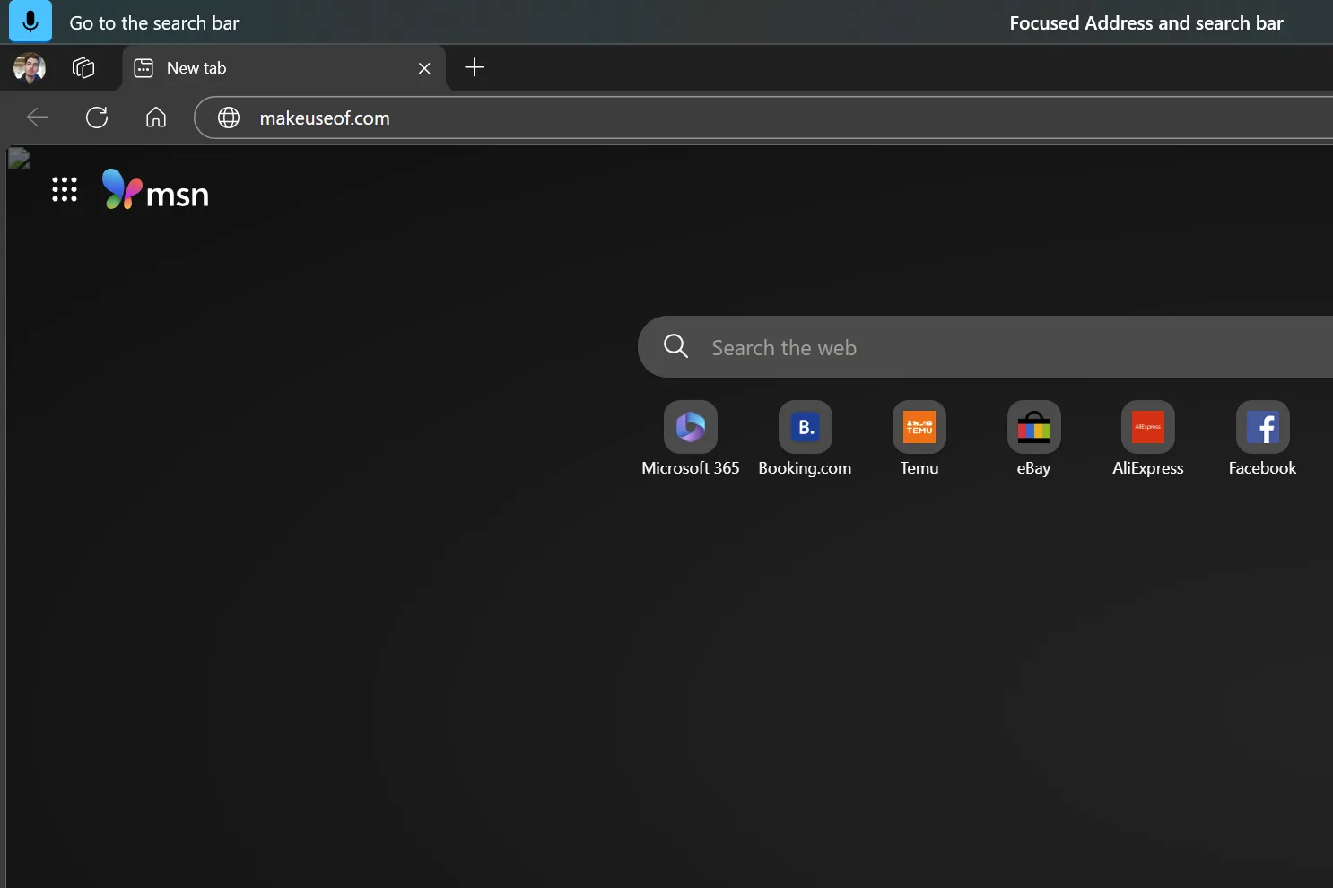 Thanh tìm kiếm trình duyệt Microsoft Edge được điều khiển bằng giọng nói Voice Access